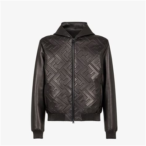 black leather fendi jacket|Fendi leather hooded jacket.